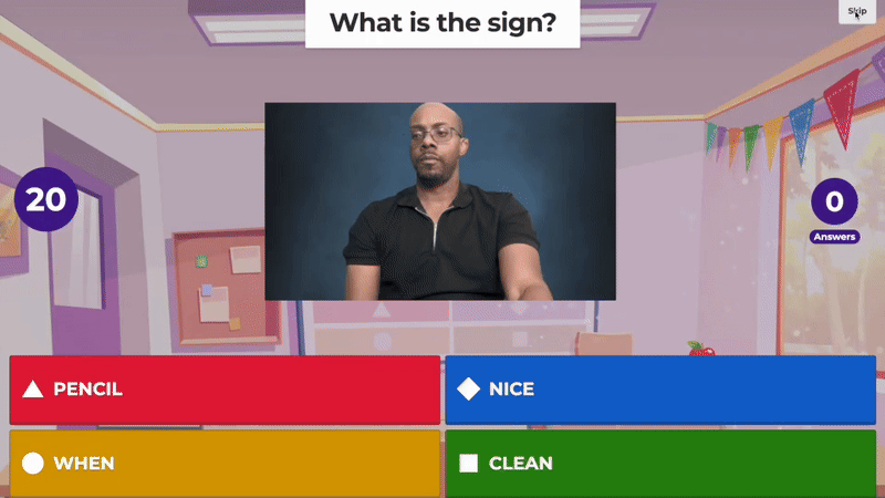 teacher asking what's the ASL sign in a kahoot