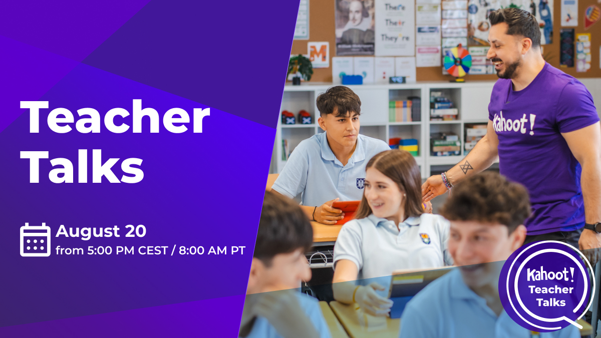 teacher walking through students excited about iPad screens, 