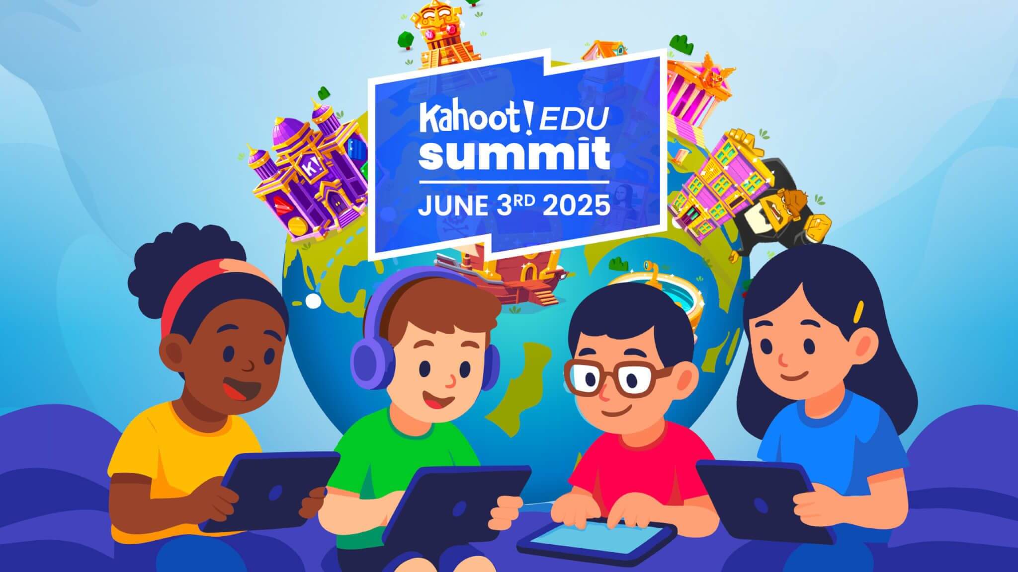 Students play Kahoot! under banner 'EDU Summit'