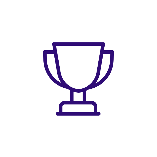 A simple dark purple line-art icon of a trophy cup with handles.