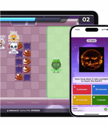 Kahoot game mode shown on tablet and mobile device