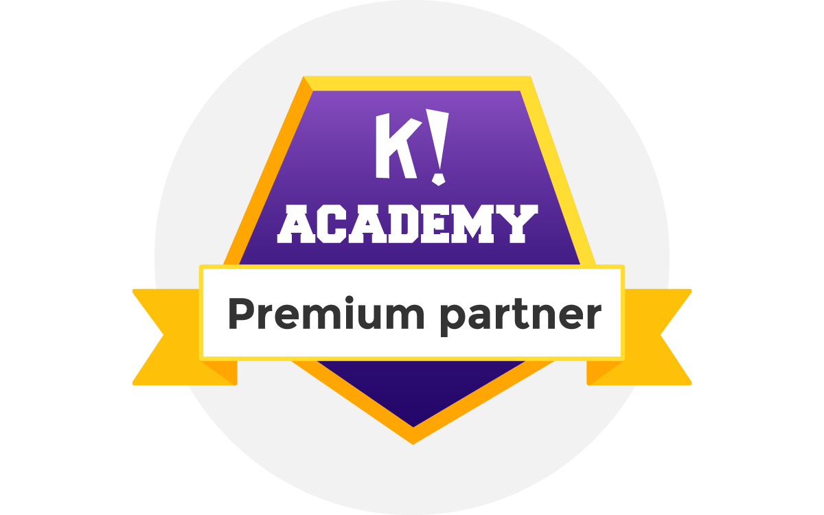 Kahoot! Academy Premium Partner badge, featuring a purple and gold shield logo with 