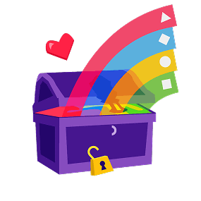 Semi open treasure chest icon with rainbow colors escaping