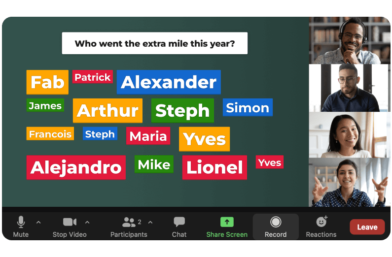 Screenshot of word cloud question type shown during Zoom call