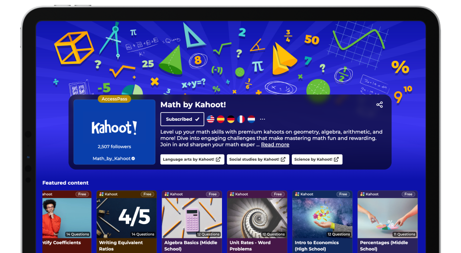 A digital screen shows a Kahoot! game lobby set up for team play. At the top, a Game PIN (55427) and a QR code are displayed for participants to join. The lobby currently features three teams with four members each: Team Panda (including Pawel and Sam), Team Tiger (including Morten and Karl), and Team Eagle (including Padraic and Reuben). Large character shields for a panda and an eagle flank the team lists, and a button to 