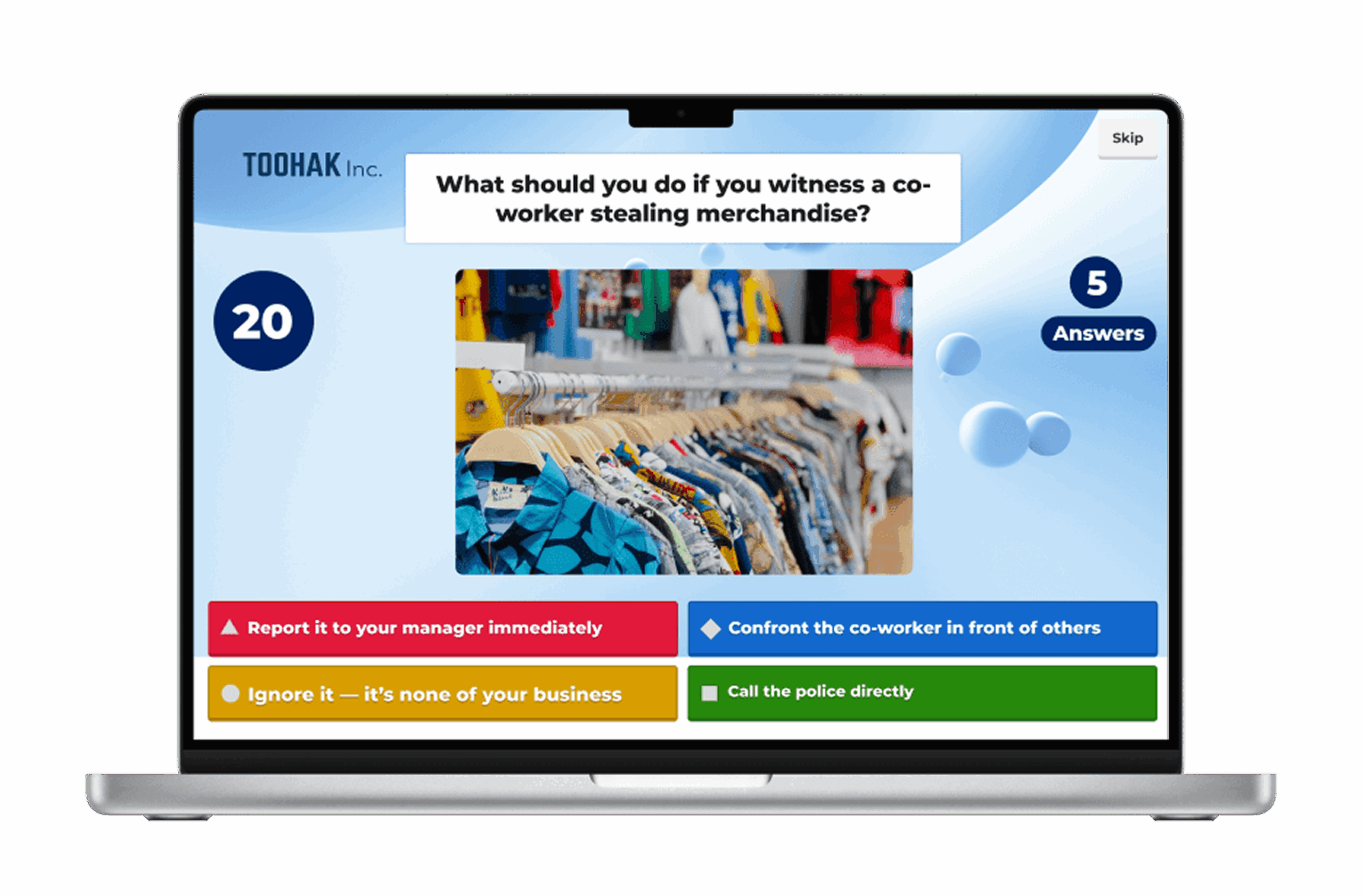 Kahoot question type displayed on laptop device screen