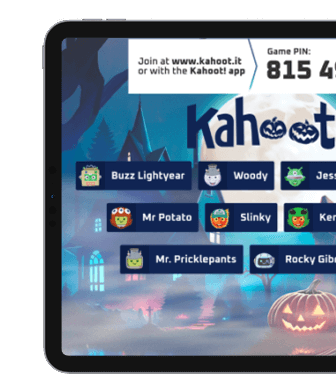Spooky halloween Kahoot! lobby screen on tablet device