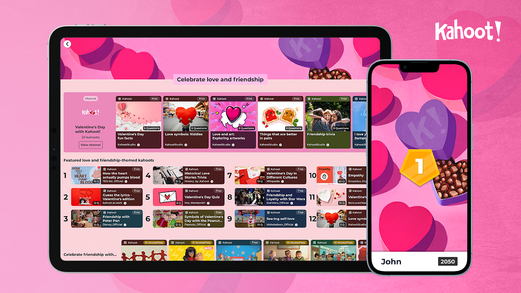 Kahoot! Valentine's Day page displayed on devices