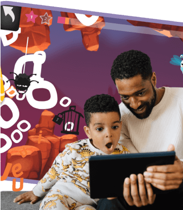 Adult and child excitedly engaging with Kahoot! on a tablet device