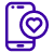 Icon of mobile device with heart icon floating above