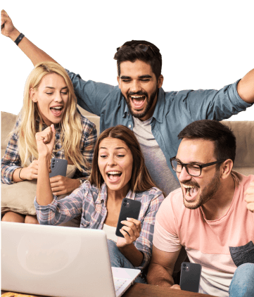 A group of friends in social gathering cheering