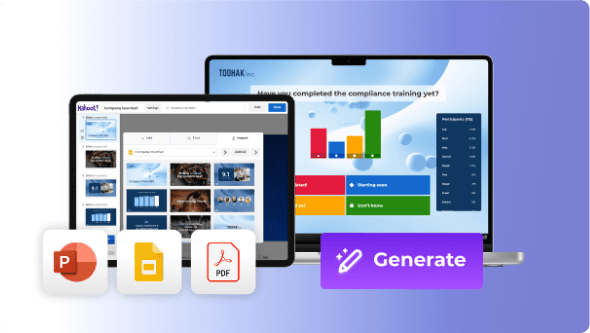 Kahoot features shown on tablet and laptop screens